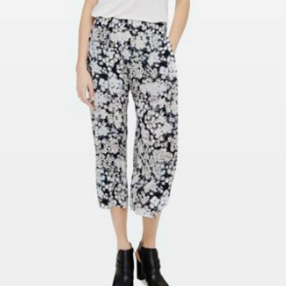 Club Monaco Saffra Silk Floral Print Cullote Wide Leg Split Hem Cropped Pant 2